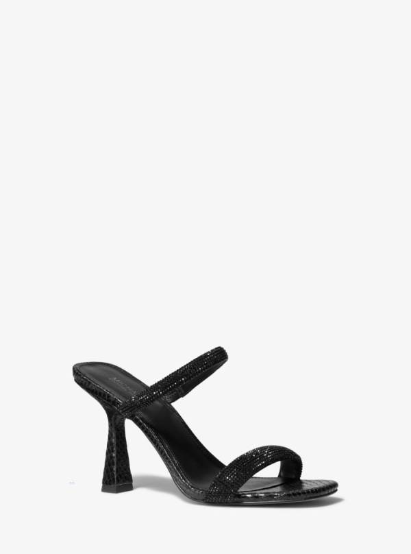 Damske Sandále Michael Kors Clara Embellished Snake Embossed Čierne - Topanky Michael Kors Sleva | KVWCS-7039